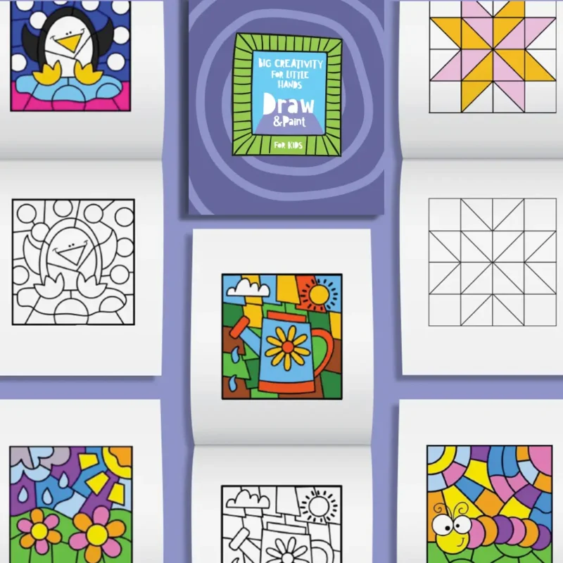 Drawing and painting activity book for kids with step-by-step guides and coloring fun